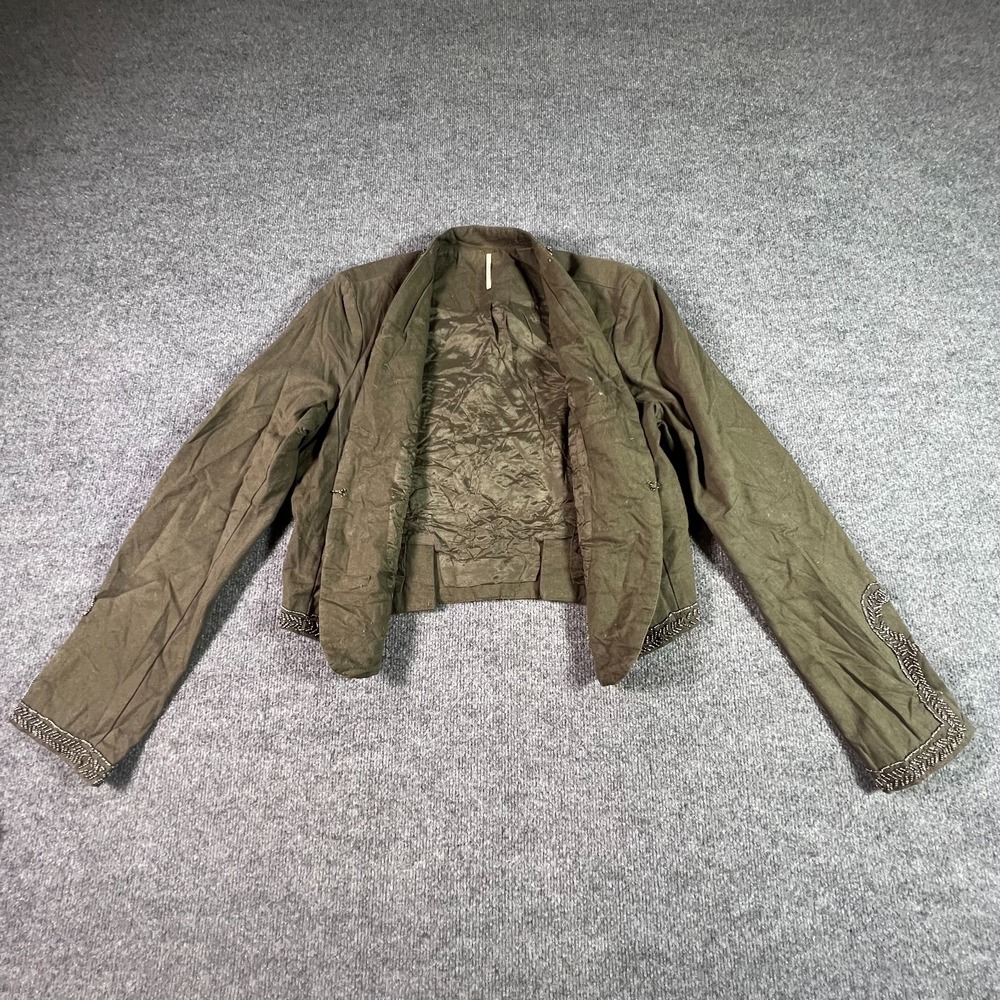 Free People Brown Cotton Beaded Bohemian Military Style Jacket Womens Large - Picture 5 of 15
